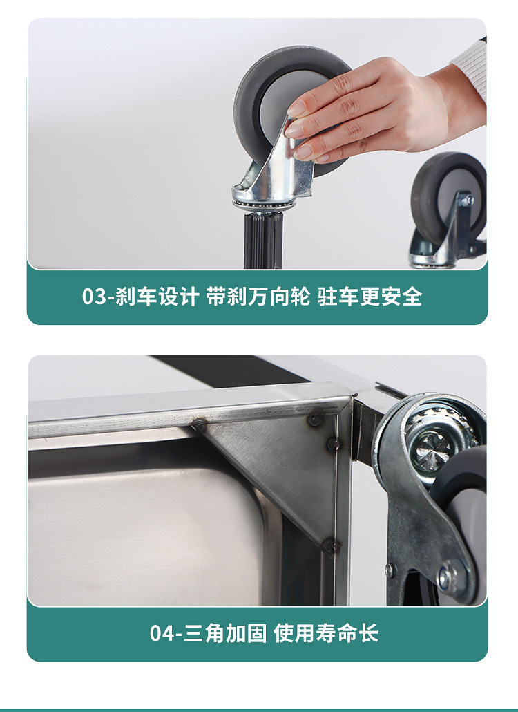 加厚不锈钢送餐车饭店收碗车餐厅上菜车商用三层移动酒店双层推车详情16