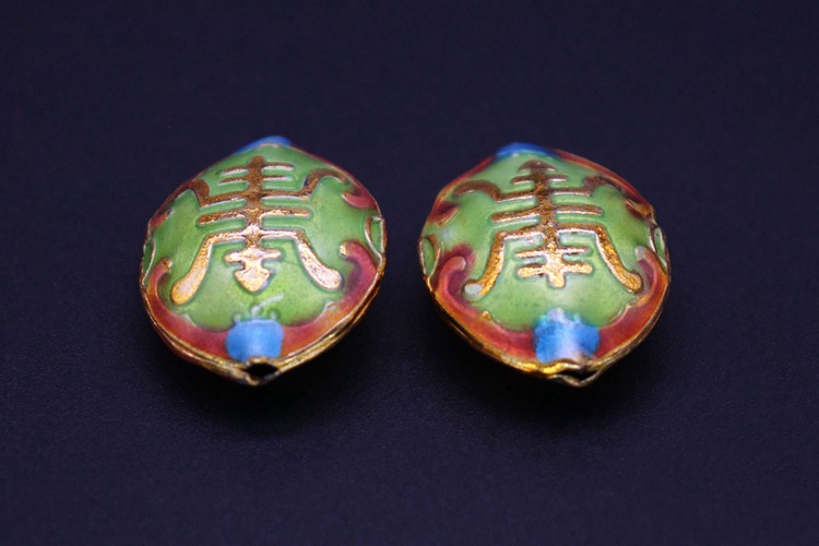 Traditional high-temperature enamel mechanism silver-blue ancient-style jewelry accessory, back cloud partition bead cloisonne 27*21 walnut longevity character pic 7