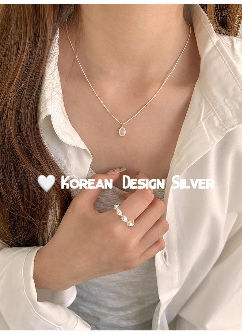 S925纯银椭圆白玉髓小众女款项链 2023新款锁骨链小红书爆款项链详情8