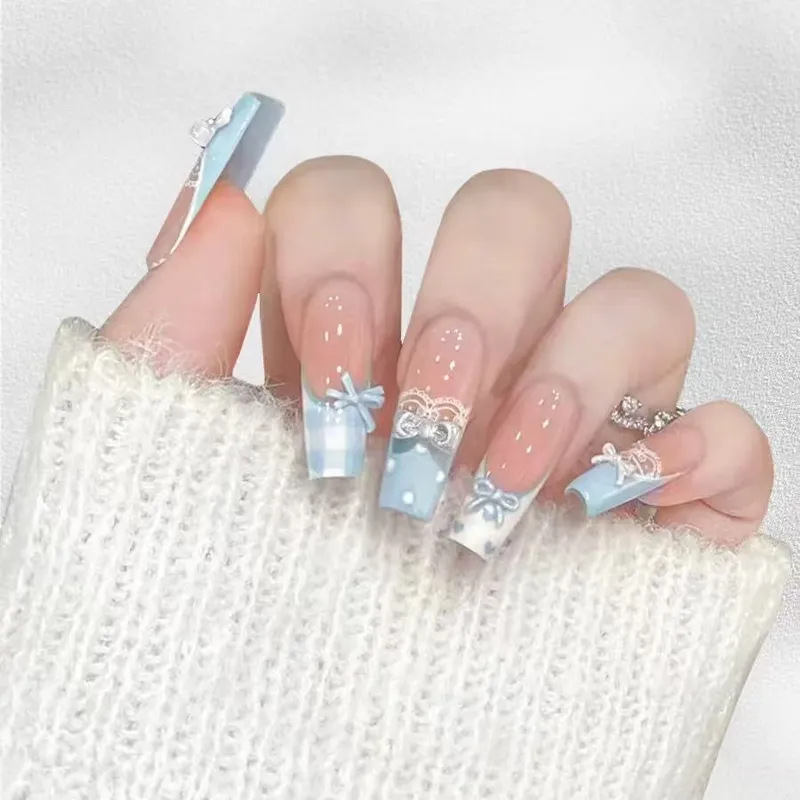 2025 New handcrafted rich girl blue sparkling cat-eye on Instagram bestseller detachable wearable nail pic 18