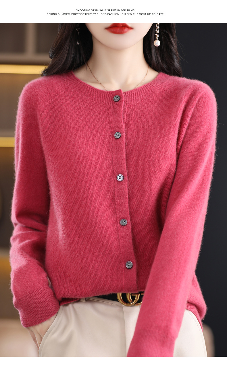 羊毛混纺2025春季新女装圆领短款一线 成衣针织开衫保暖外套上衣5详情24