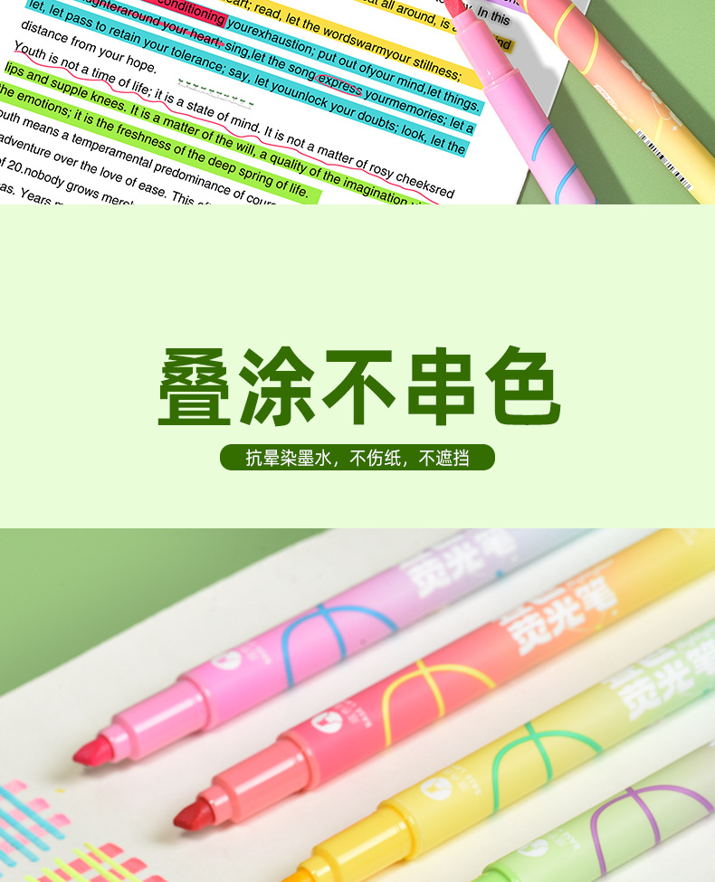 Tianfeng 239B Multi-color double-headed highlighter pen, key point marking pen, note-taking and journal-making pen, multi-color fluorescent pen pic 5