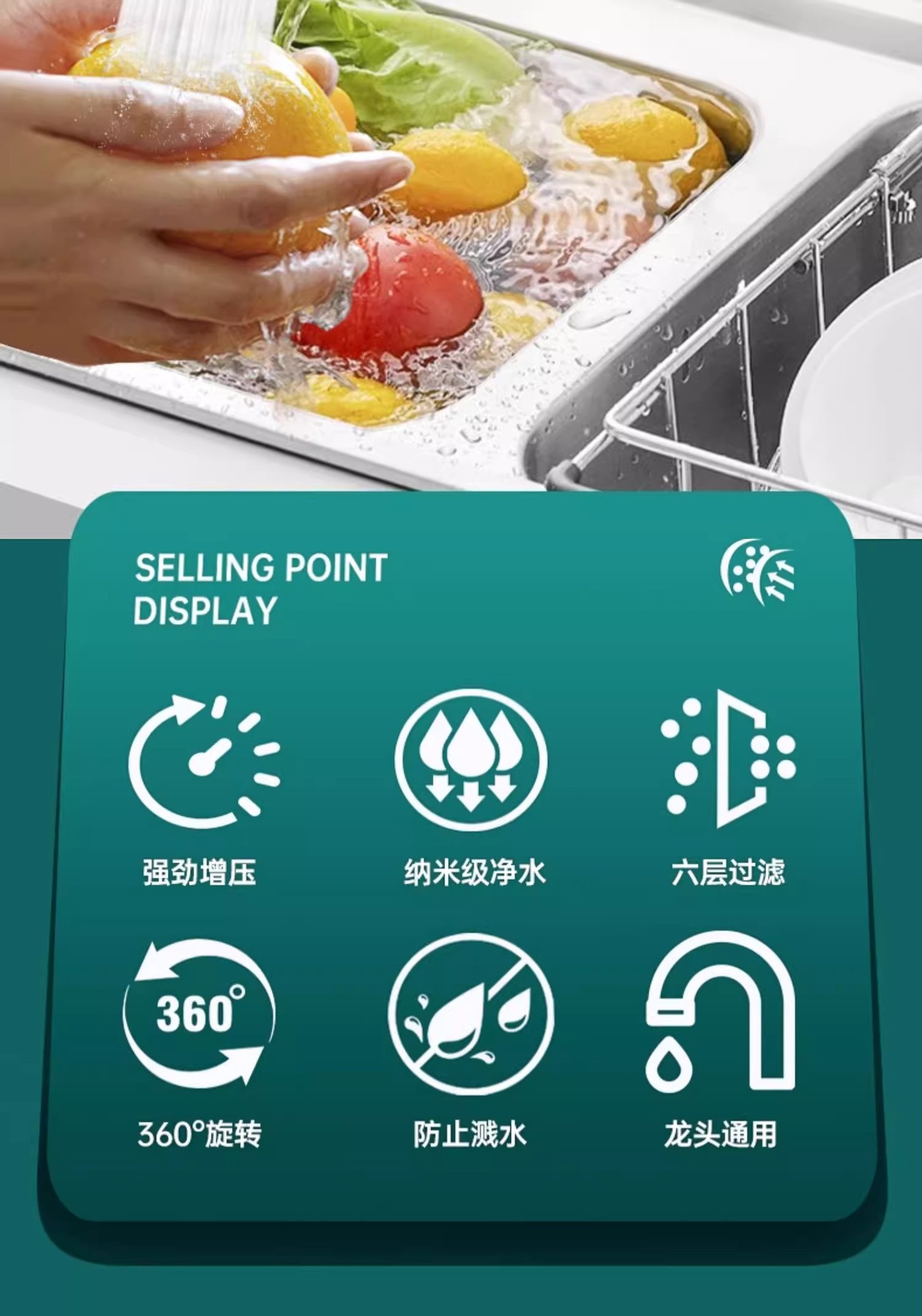 360° Universal faucet filter, kitchen and household tap water splash-proof shower head, general water purification filter, water purifier pic 2