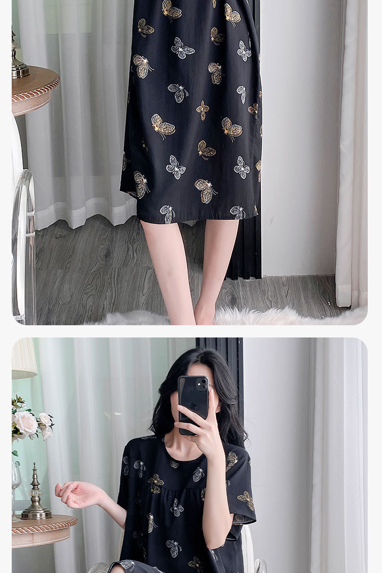 Summer cotton silk belt cushioned nightgown for middle-aged women, short sleeves for mothers, 45-piece artificial cotton home wear, pajama skirt pic 24