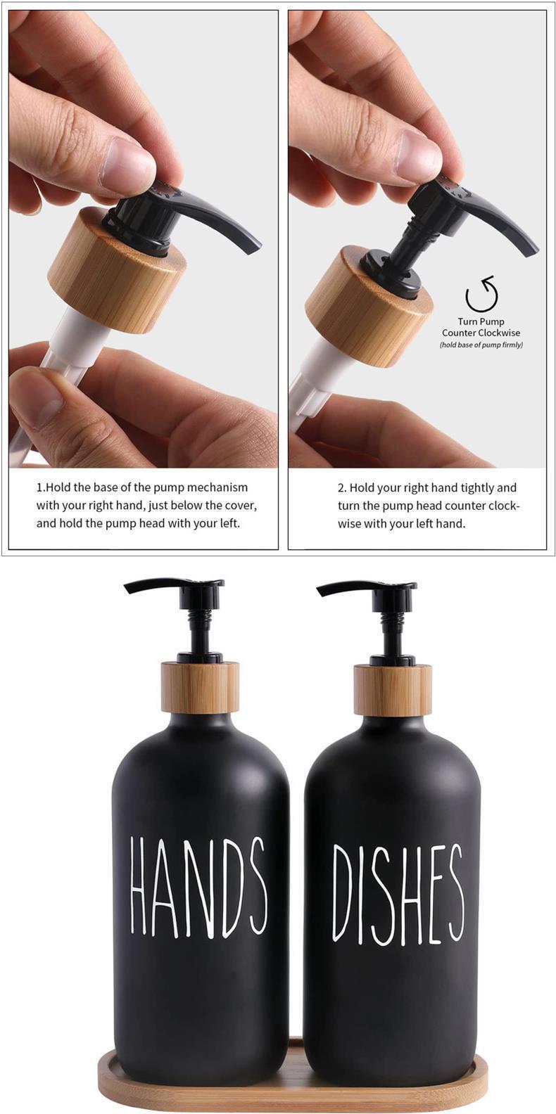Thickened press-type Boston bamboo and wood pump head glass hand sanitizer bottles for cross-border Amazon body wash pic 11