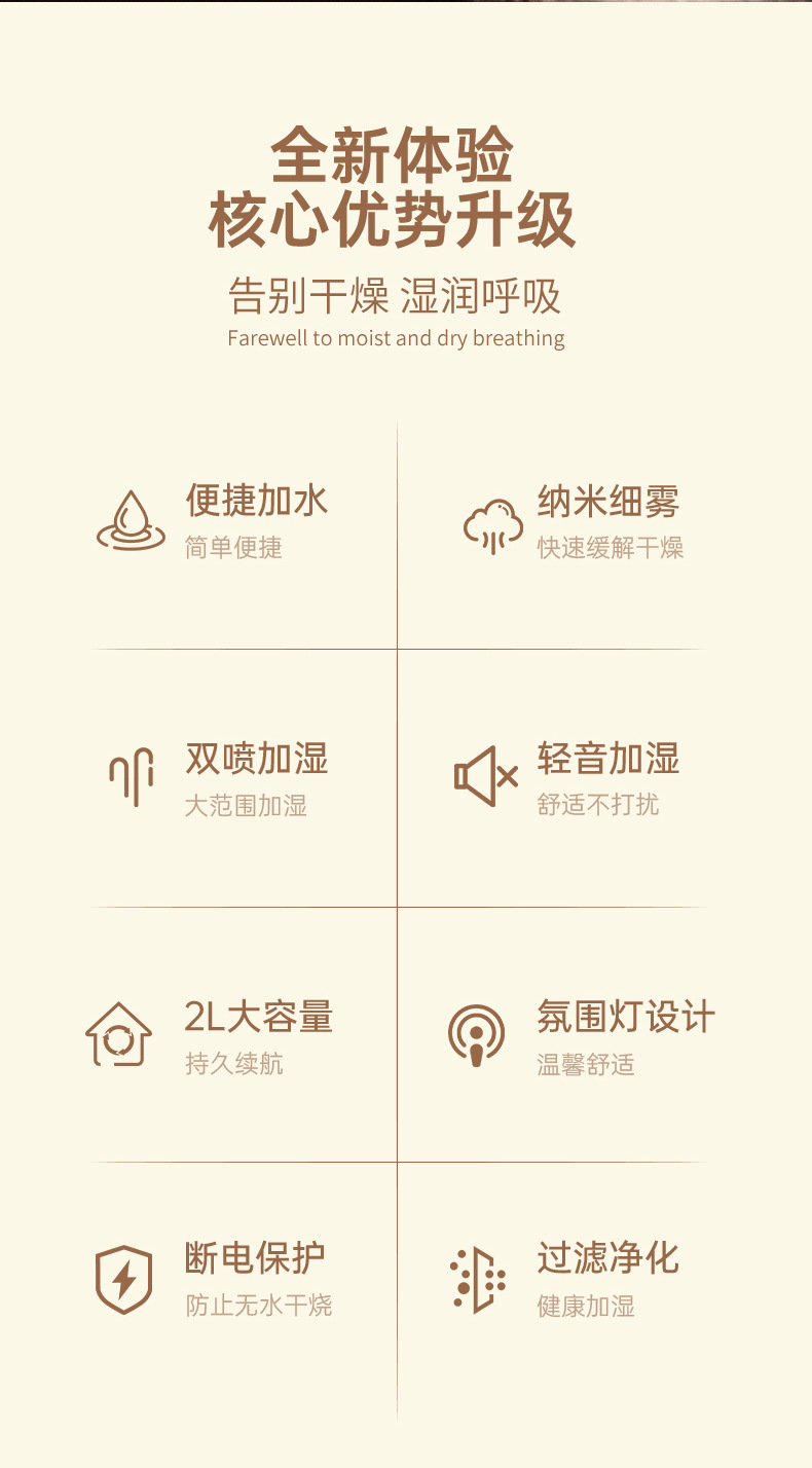 抖音同款便携式小型家用双喷加湿器客厅办公室卧室插电空气恒湿器详情3