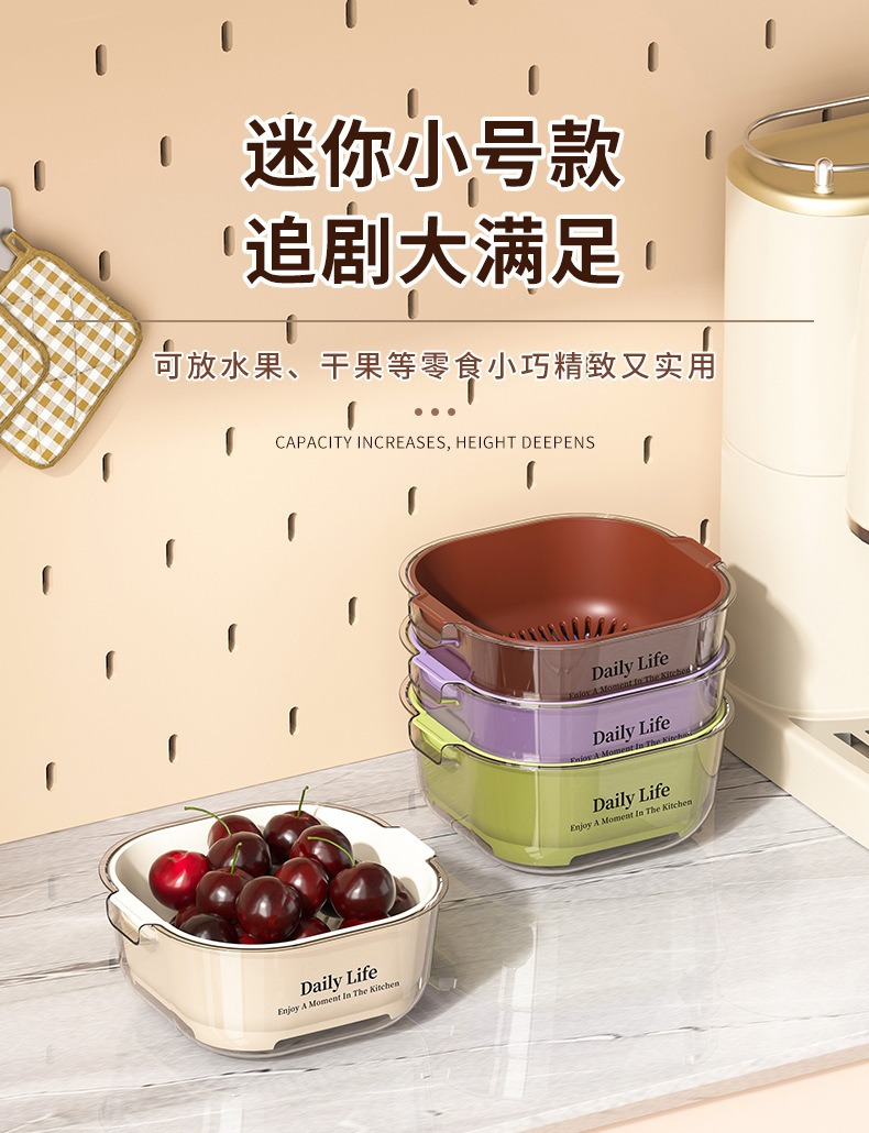 塑料沥水篮厨房用品收纳ins双层洗菜盆沥干篮大容量洗水果洗菜篮详情9