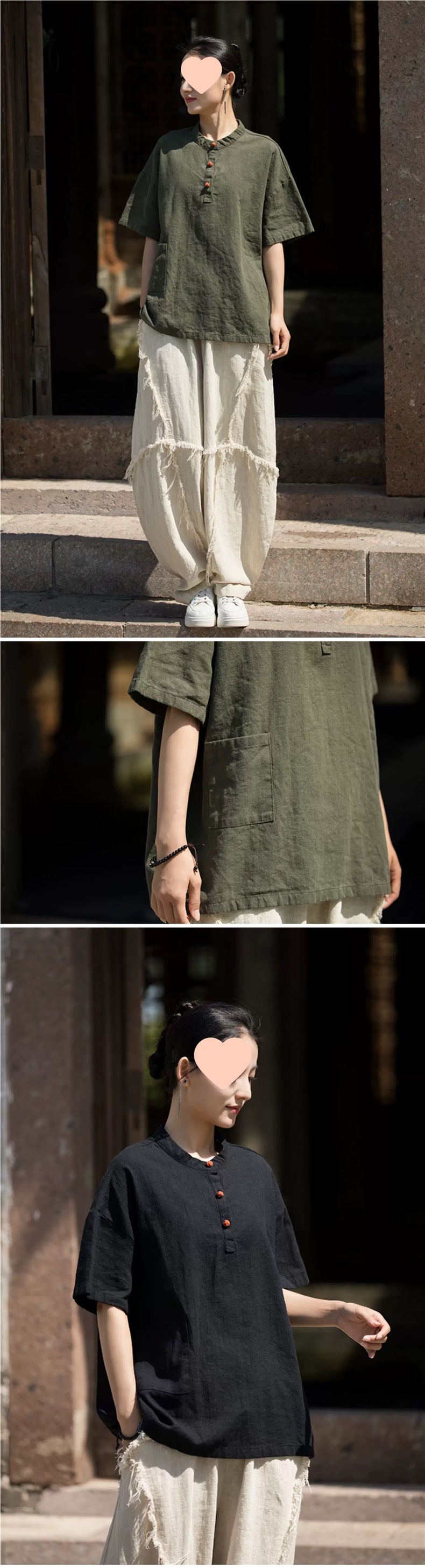 中国风立领盘扣棉麻短袖T恤女2025新款夏季宽松文艺禅意茶服上衣详情8