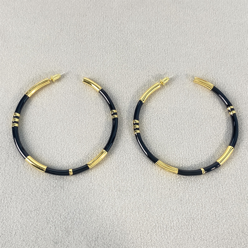 C形珐琅圈圈拼接耳环女法式轻奢小众设计感复古气质银针撞色耳圈详情39