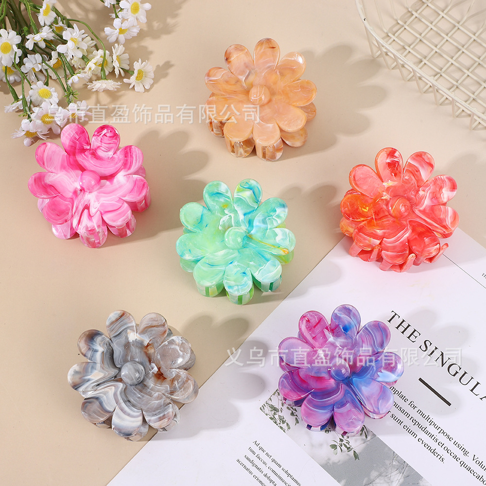 2025年夏季新款多巴胺大理石纹发夹饰品抓夹紫荆花高级感鲨鱼夹详情22