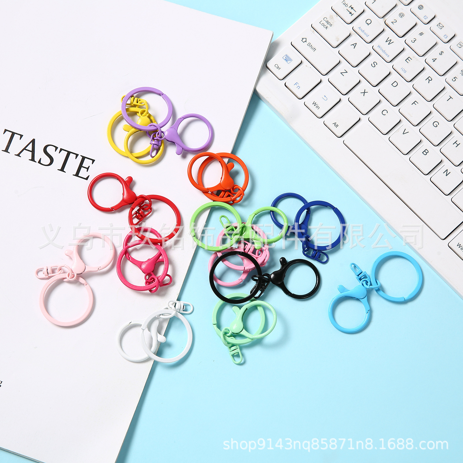 跨境新品混合色喷漆锌合金钥匙扣DIY饰品手工配件钥匙圈彩色匙链详情4