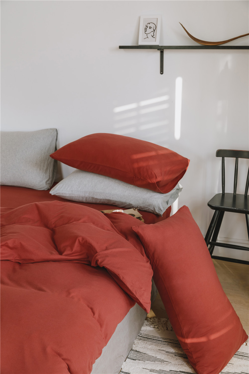 ins Japanese-style solid color all-cotton knitted cotton four-piece set, skin-friendly nude sleeping plain double-layer Indian cotton bed sheet pic 74