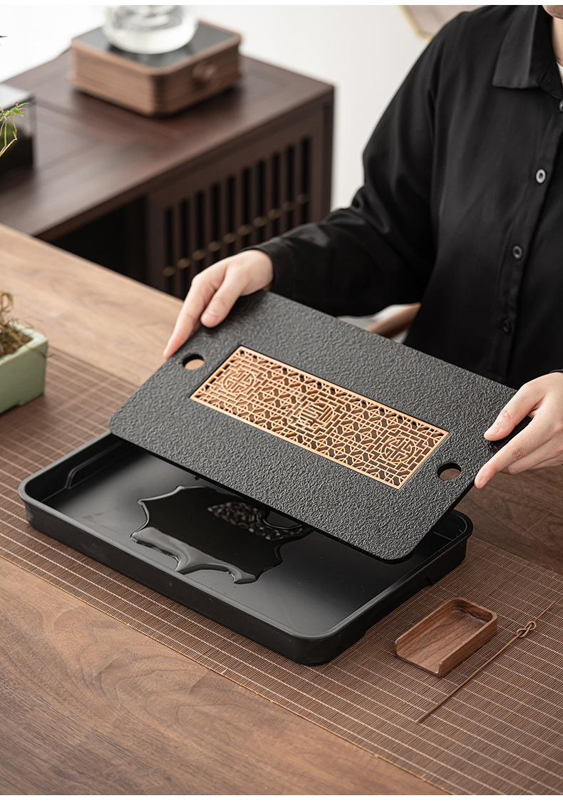 Chinese retro-style magnetic tea tray for water storage and drainage, simple Gongfu tea set, office draining tea table, dry brewing tea saucer pic 13