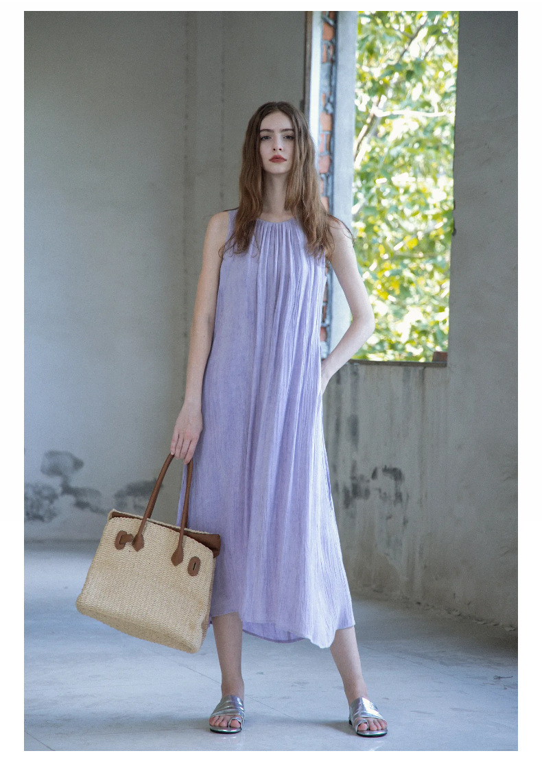 玖沐2025夏季新款亚麻无袖连衣裙女通勤宽松法式极简真口袋女装详情6