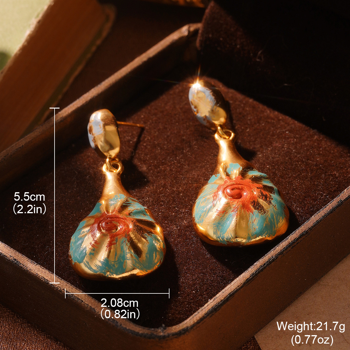 中古彩绘系列珐琅耳饰女简约几何耳坠ins风褶皱复古银针饰品批发详情32
