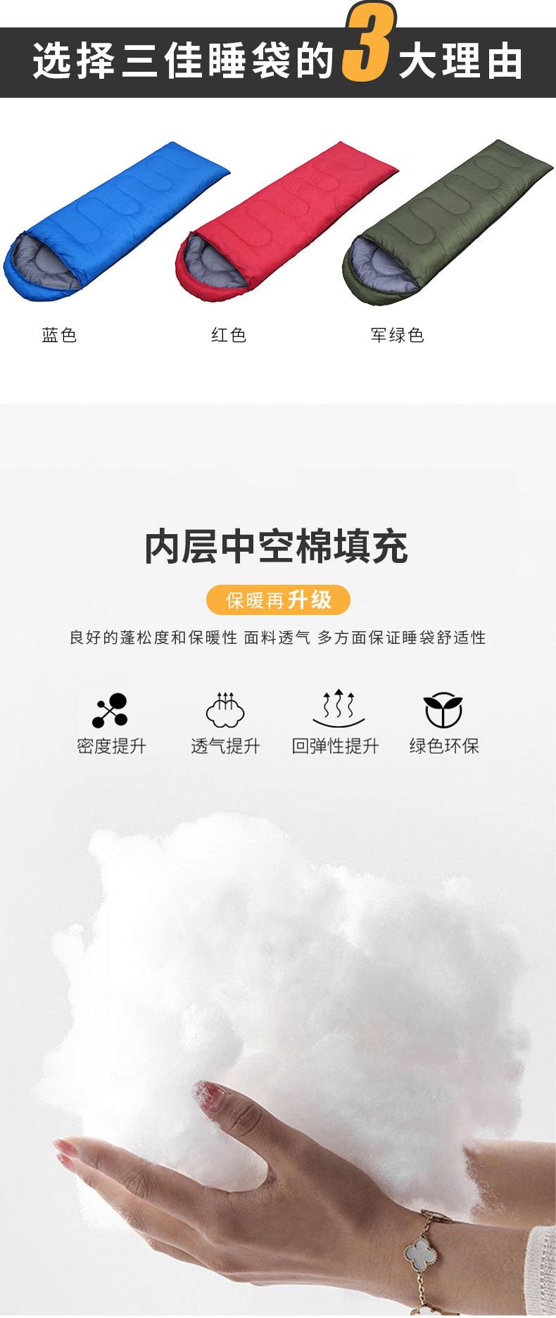户外露营睡袋成人信封睡袋超轻便携隔脏中空棉木乃伊睡袋批发详情4