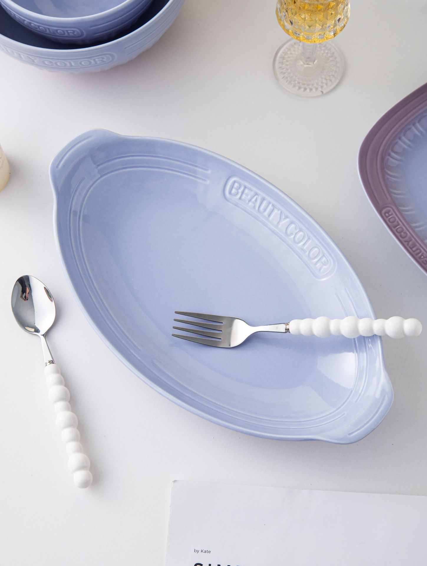 渐变紫北欧高颜值碗盘套装家用陶瓷米饭碗圆盘汤碗乔迁高级感餐具详情22