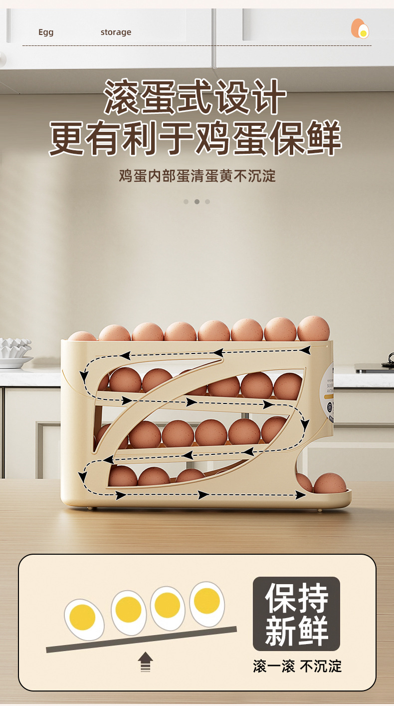 Slide rolling egg storage box, storage for the side door of household refrigerator, kitchen egg retrieval wonder, new automatic rolling egg rack pic 8