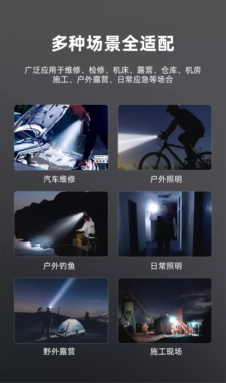新款强光LED手电筒COB泛光工作灯USB充电户外便携家用应急探险详情10