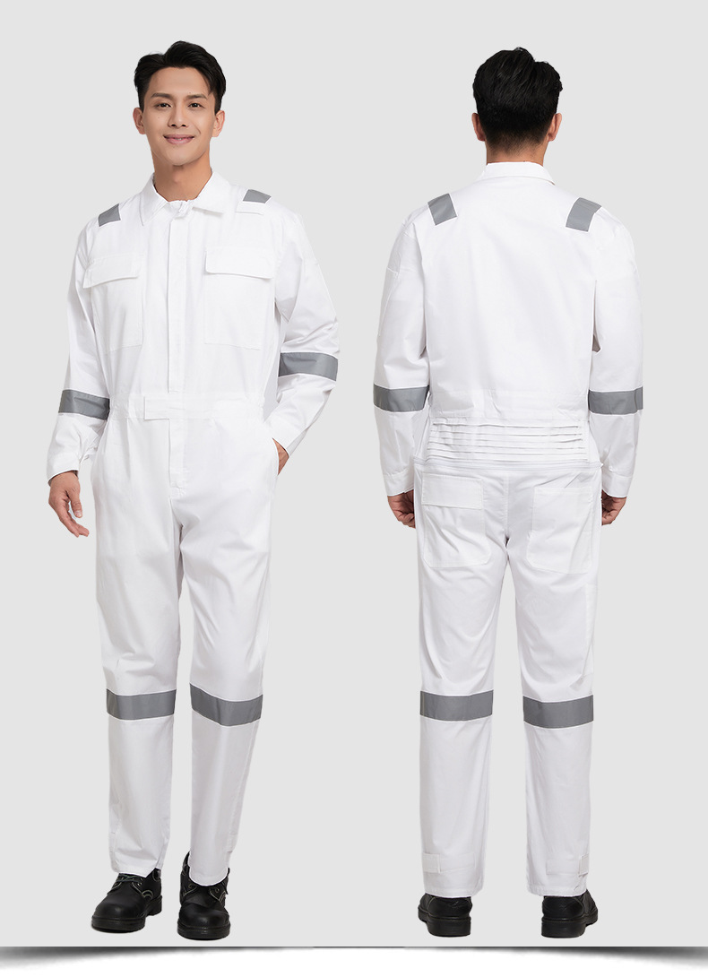 夏季纯棉连体工作服男长袖薄款全棉连体服套装反光条海运船员工服详情12