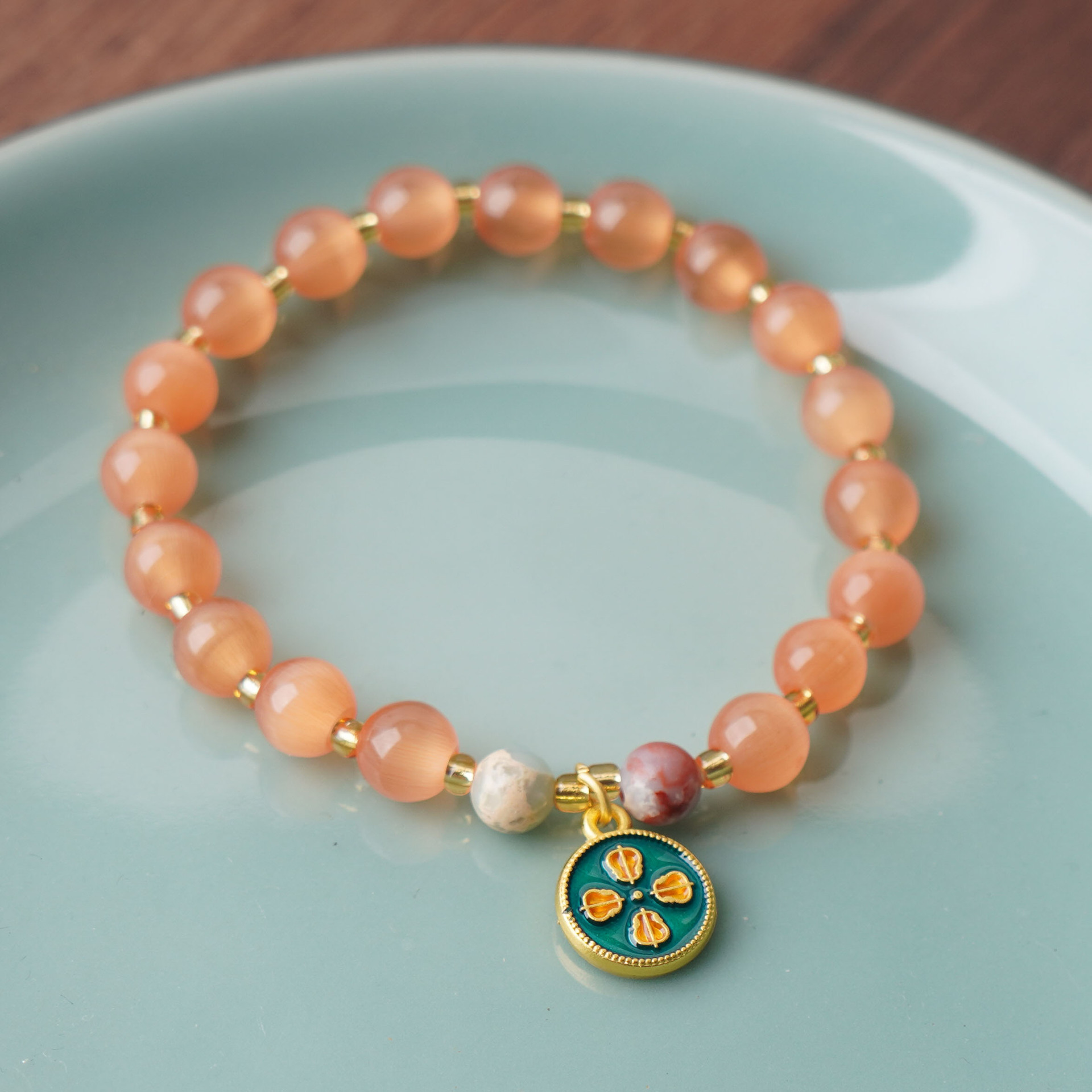 新中式橘猫眼手链女小众简约精致粉珠手串显白琉璃手链送闺蜜饰品详情34