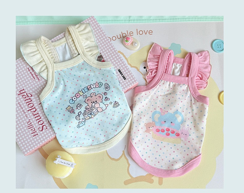 Spring and summer clothes for cats and dogs: Thin, cute, cartoon printed, stylish macaron-colored halter, Bichon and Pomeranian small, short style pic 27