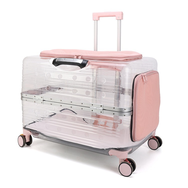 Large dog pet trolley case, large-capacity outboard case, portable fully transparent pet aviation case, cat takeout case pic 9