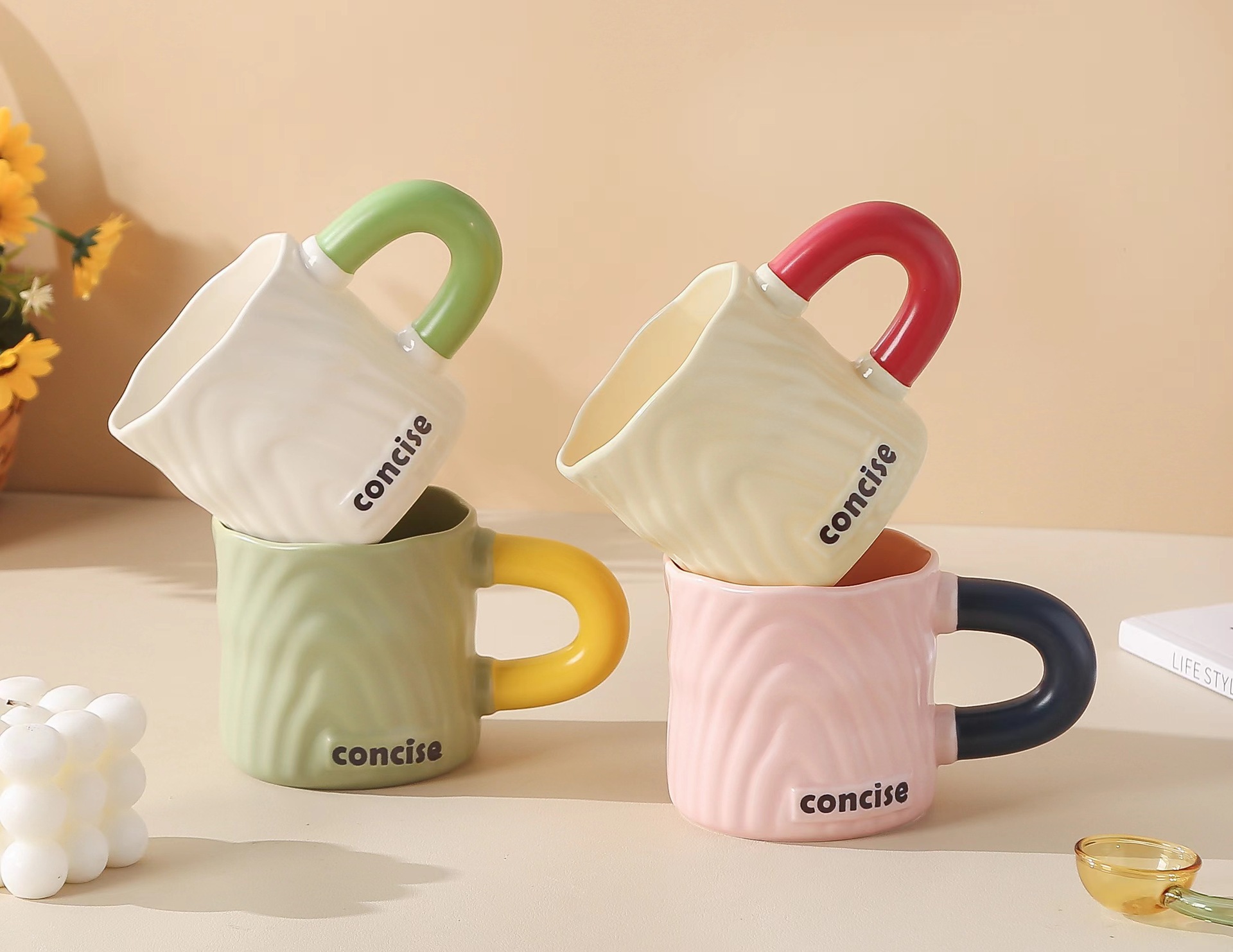 创意伴手礼品树纹陶瓷杯3D立体浮雕炫彩撞色马克杯奶fufu情侣水杯详情7