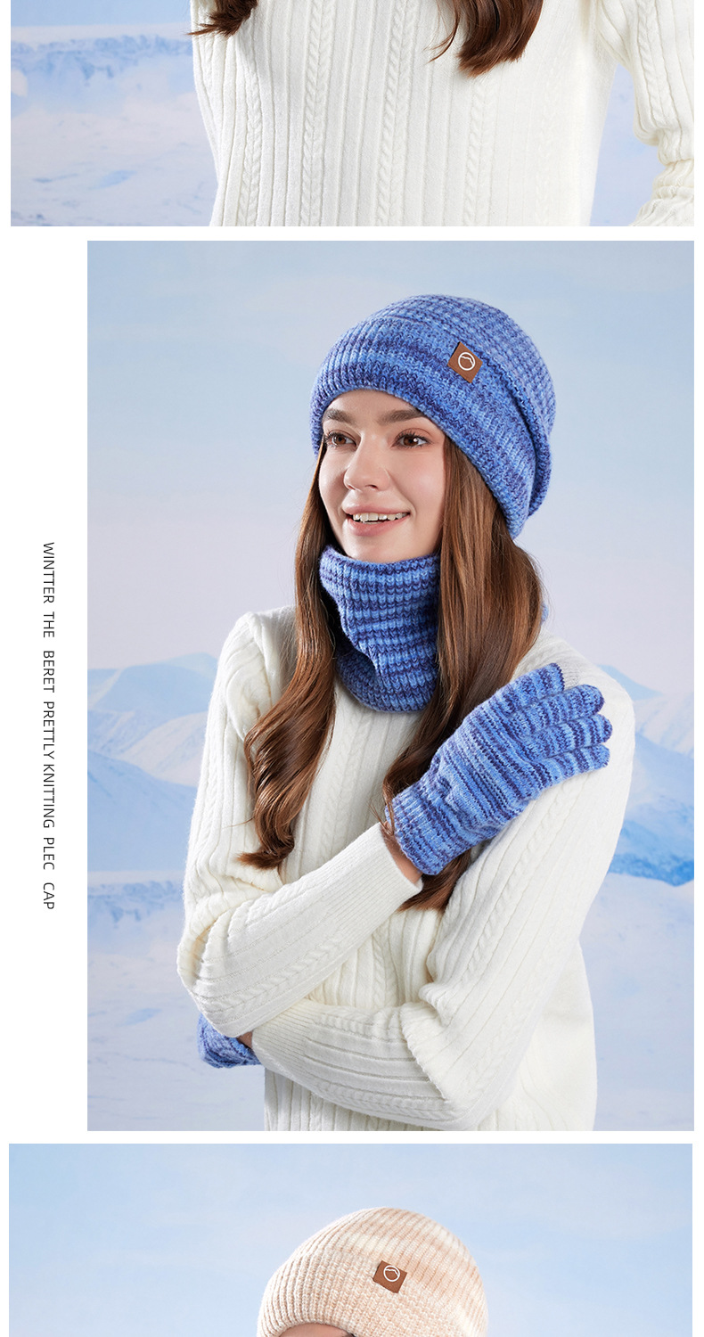 冬季帽子围脖手套三件套加绒保暖针织毛线帽女户外防寒护耳套头帽详情11