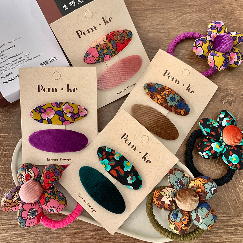 韩版彩色系碎花布艺女童bb夹蝴蝶结发夹少女心侧边碎发夹刘海夹详情8