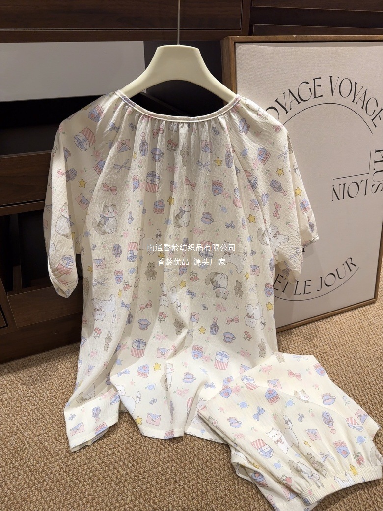 香龄家纺 带胸垫云朵棉短袖短裤睡衣女套装加大码220斤家居服详情24