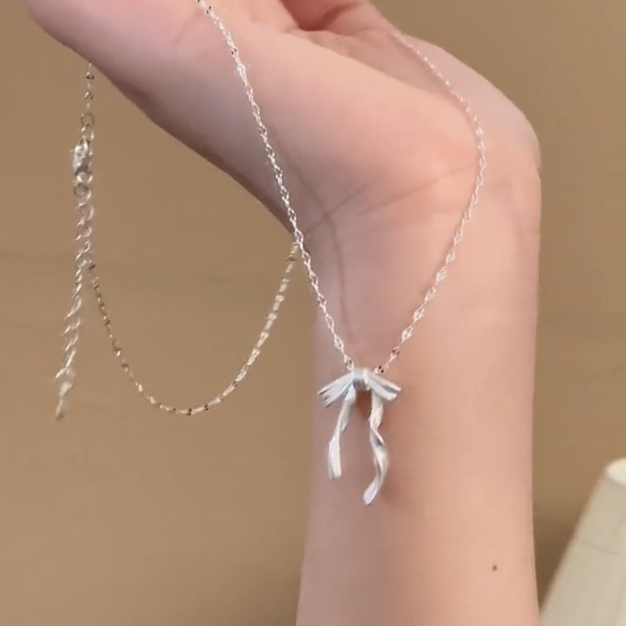 法式轻奢蝴蝶结项链女小众磨砂立体蝴蝶结项链飘带仙气锁骨链详情3