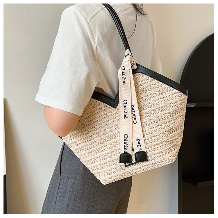 大容量托特包包女2025新款潮复古手提草编包百搭单肩编织包通勤包详情20