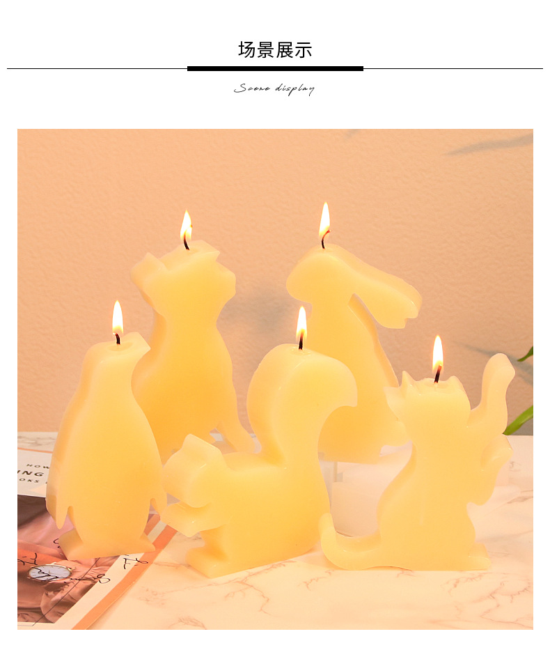 diy silicone mold for animal scented candles with resin coating, puppy, rabbit, kitten and squirrel, gypsum display stand mold pic 4