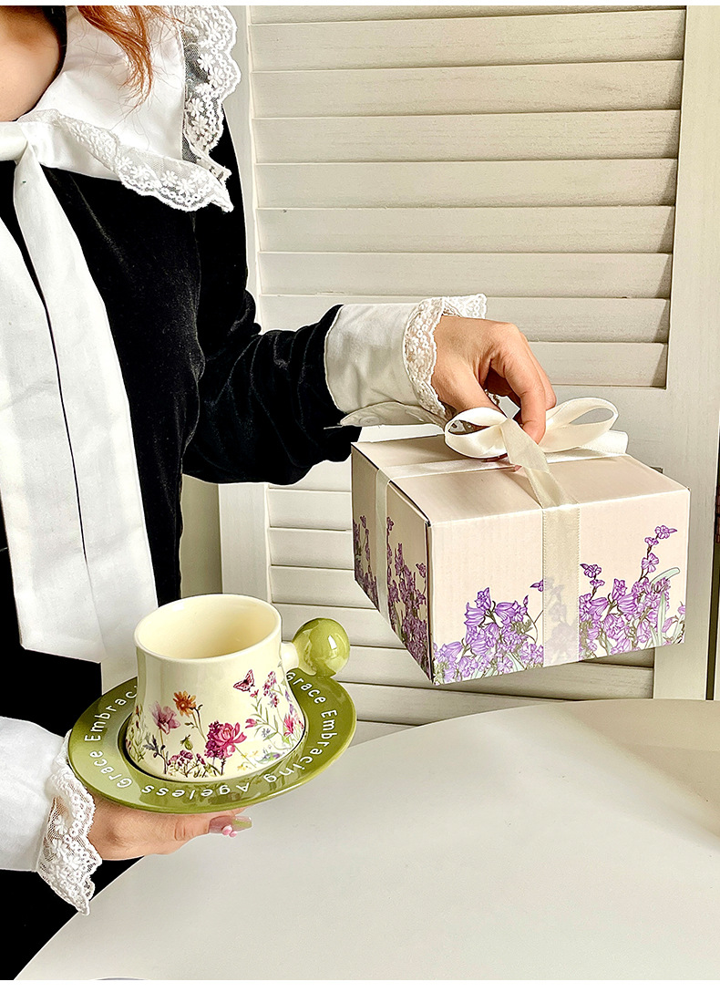 High-quality ceramic coffee cup and saucer set gift box, high-end and exquisite underglaze color afternoon tea cup as a souvenir pic 6