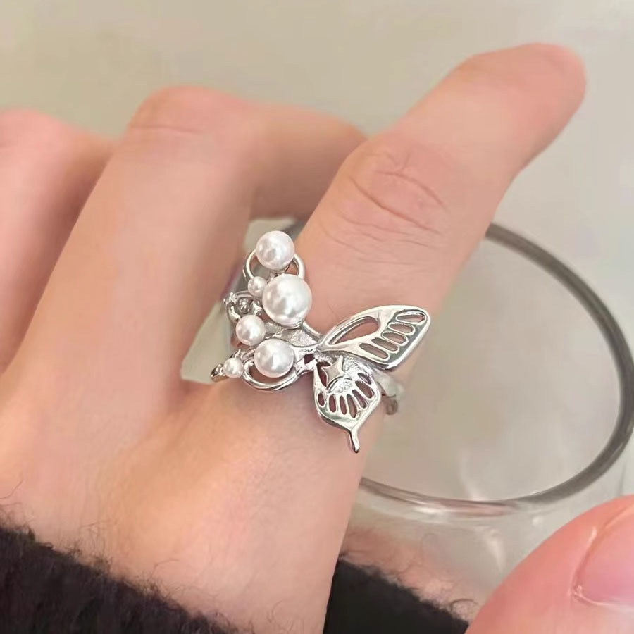 2025甜美蝴蝶戒指女温柔优雅气质珍珠开口指环时尚叠戴ins小众详情3