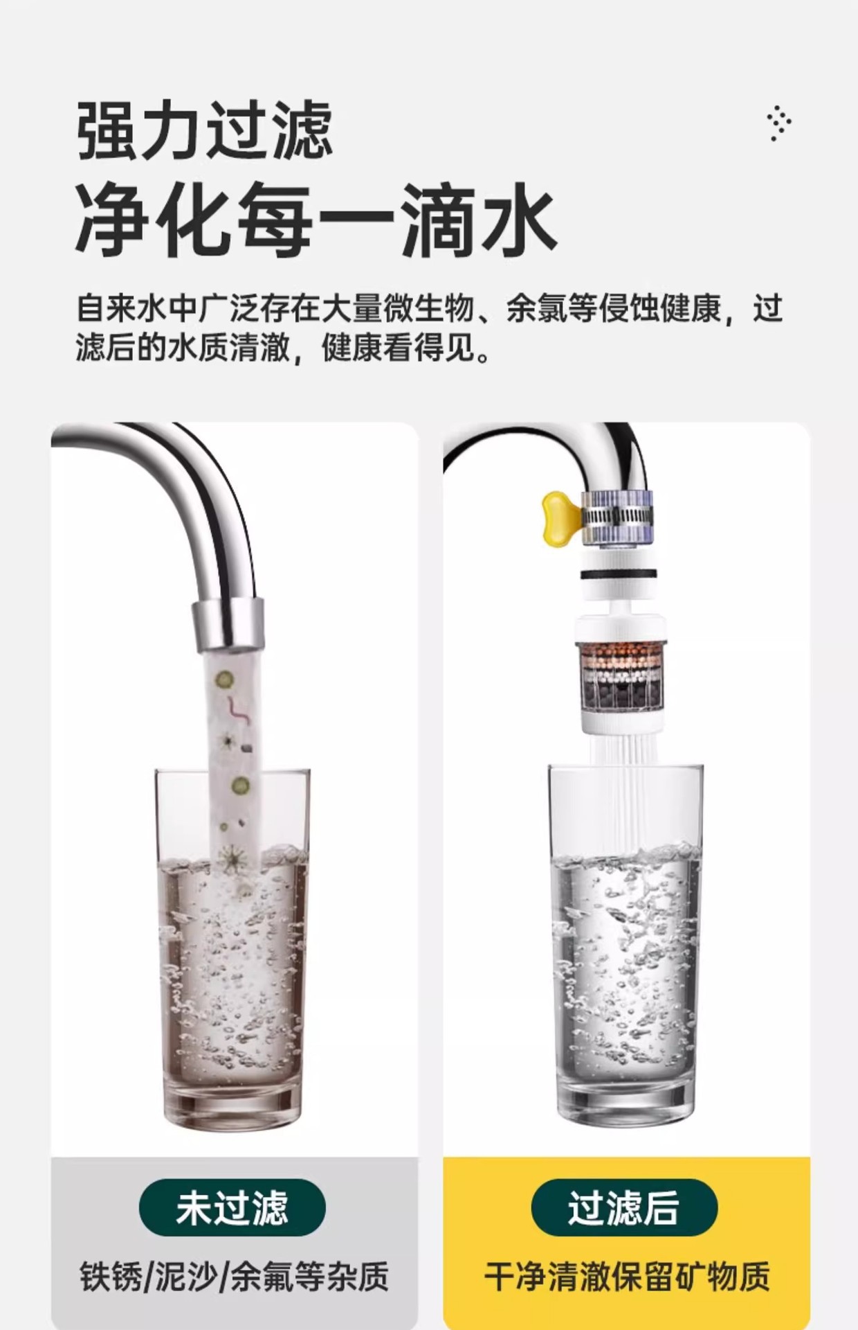 360° Universal faucet filter, kitchen and household tap water splash-proof shower head, general water purification filter, water purifier pic 9