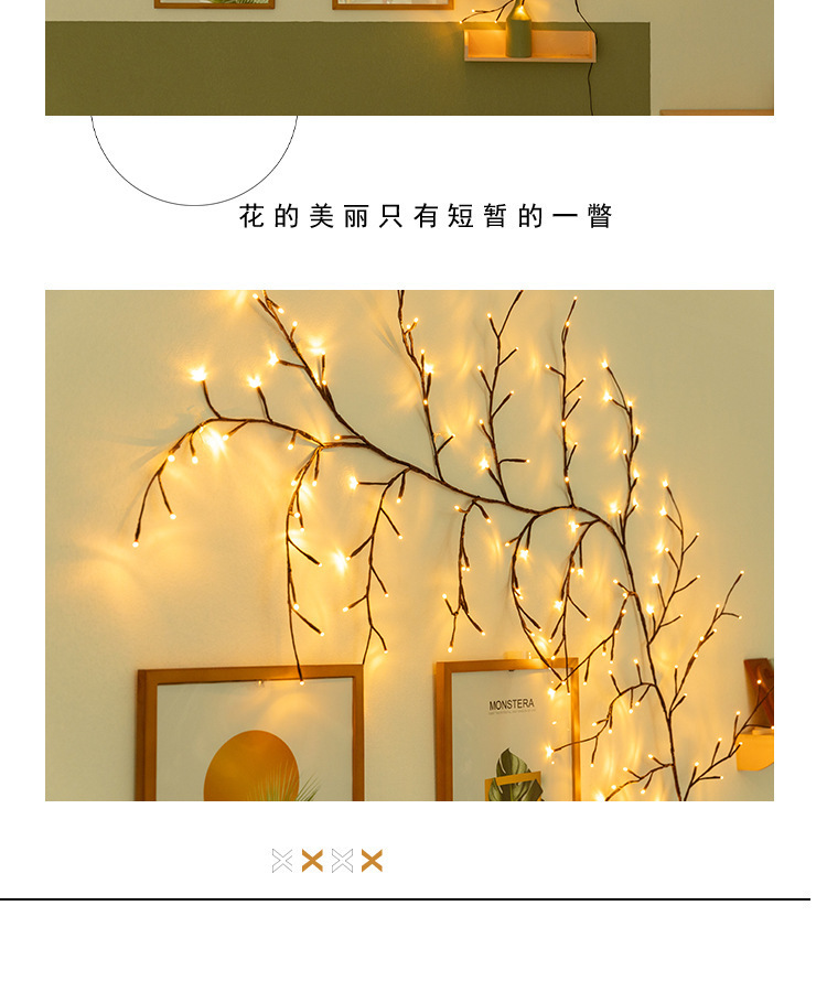 LED装饰客厅藤条灯批发卧室墙贴氛围房间装饰亚马逊灯串树藤灯串详情9