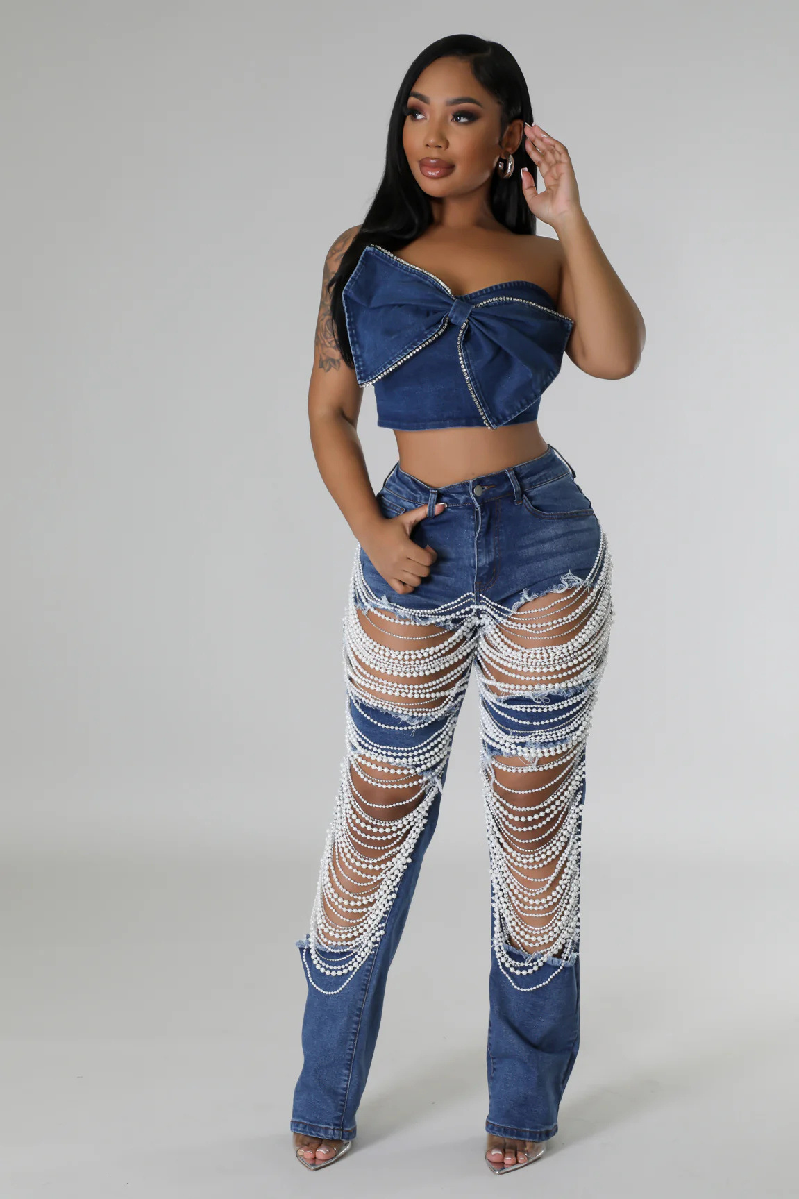 INS amazon aliexpress europa y Estados Unidos crossover 2026 big broach jeans mujer cadena de cuentas cadena colgante accesorios pantalones de corte recto pic 13