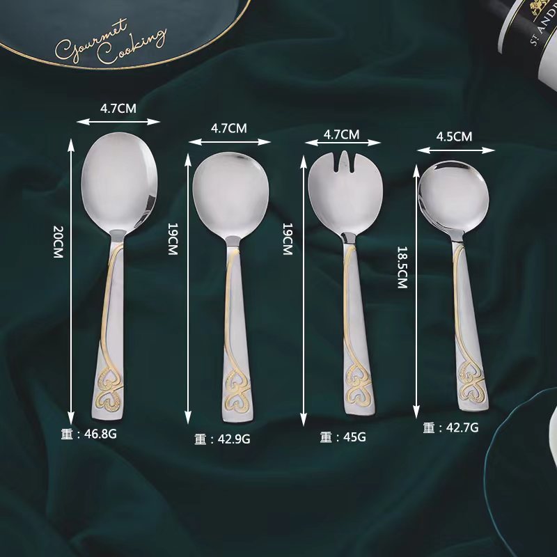 72-piece Western tableware set, 84-piece set, gold-plated Gong Yan stainless steel knife, fork and spoon gift box, wooden box pic 20