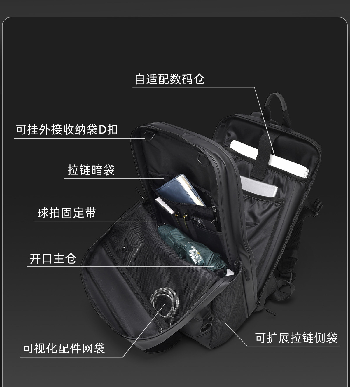 New cross-border travel backpack for men, large-capacity computer bag, multi-functional cycling backpack, waterproof pic 14