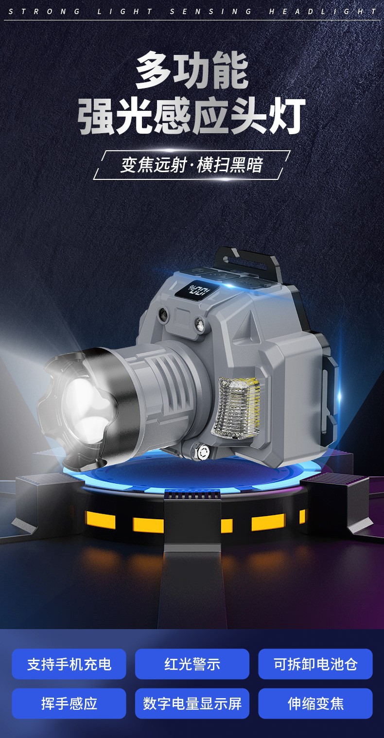 Rechargeable headlamp, high-intensity floodlight, headlamp body, outdoor sports, night running, work flashlight, multi-functional headlamp pic 4