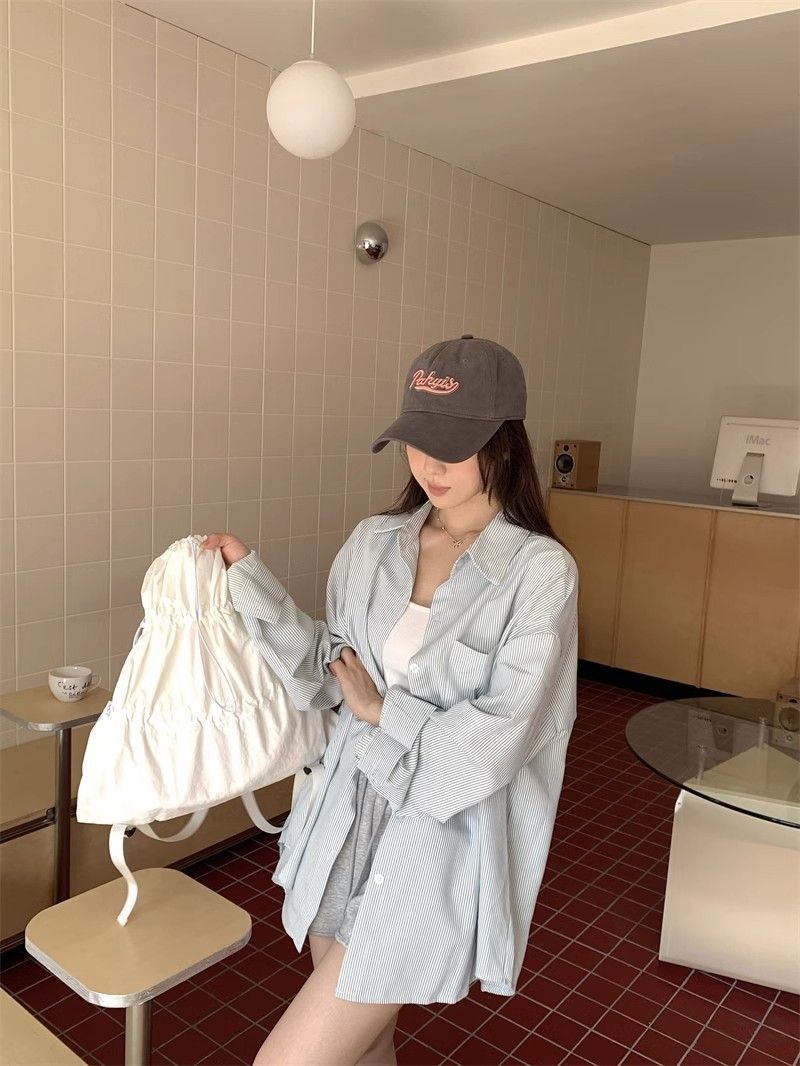 复古港风条纹衬衫外套女春夏长袖休闲垂感衬衣设计感上衣跨境批发详情25