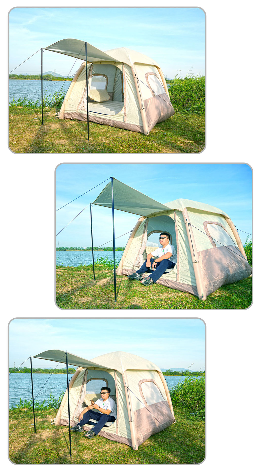 新款户外露营自动充气帐篷野外防晒便携式折叠天幕二合一速开详情14