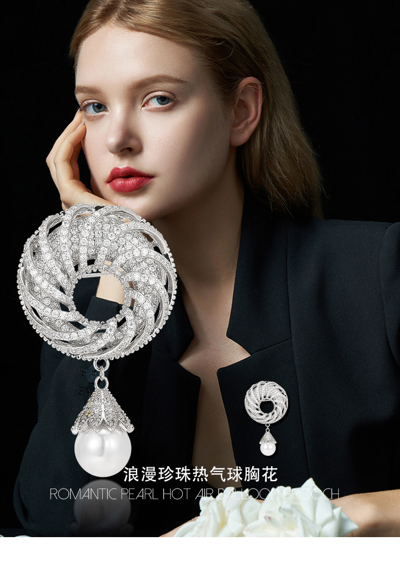 高档经典镂空圆环浪漫热珍珠胸针女小众设计感西装大衣胸花女配饰详情1