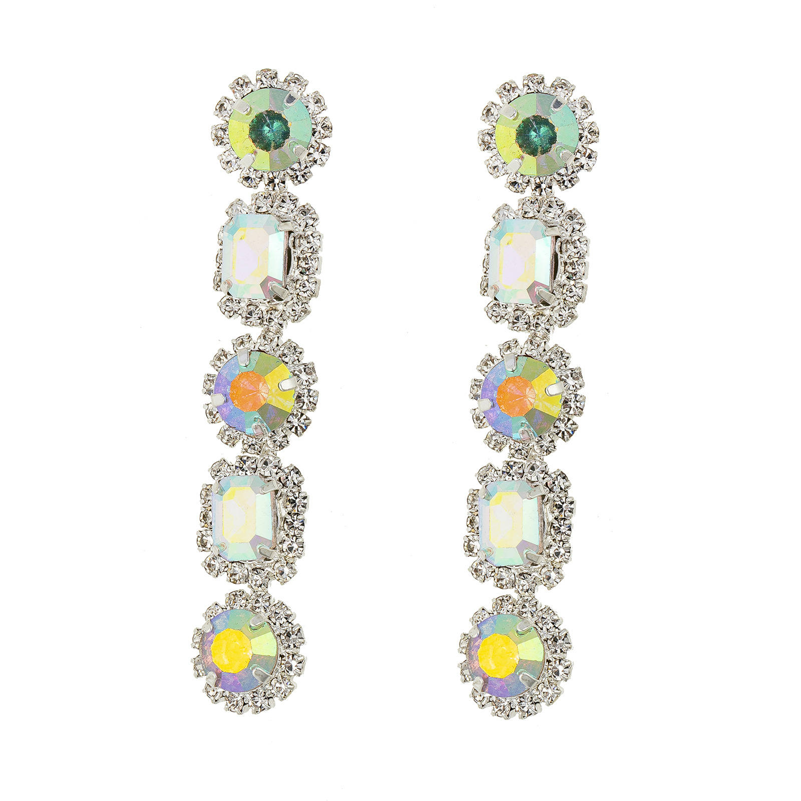 European and American luxury square colored diamond Earrings, retro and high-end diamond-encrusted earrings, long cross-border accessories for women, Earrings wholesale of earrings and accessories pic 9