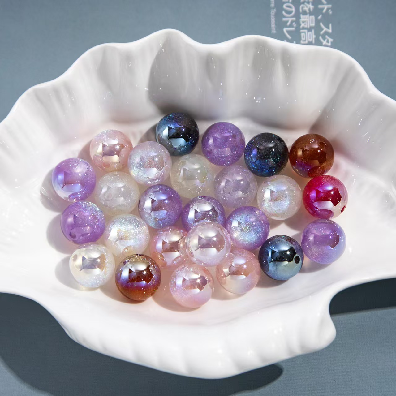 8-12mm high-grade photosensitive chemical coated starry Mermaid Princess round resin beads diy bracelet and necklace jewelry beads pic 9
