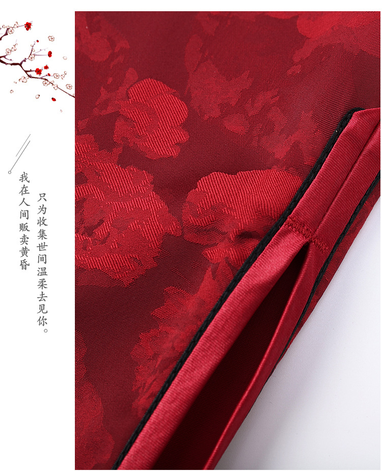 新款夏季改良旗袍女中年妈妈玫瑰婚宴红色中长款短袖新中式连衣裙详情19