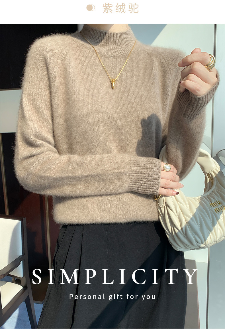 Seven-needle thickened semi-high-neck cashmere sweater for women, new autumn and winter style, skin-friendly and warm off-the-shoulder cashmere knitted sweater base layer pic 13