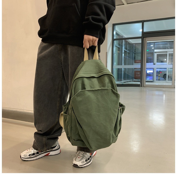 书包女休闲复古耐磨帆布双肩包男女日系大学生简约百搭旅行背包男详情19
